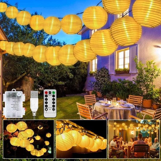 20 lampioni LED a filo esterno - 8 modalità, USB/batterie, IP65 impermeabile all'acqua - timer, giardino, cortile - decorazione di festa di matrimonio.