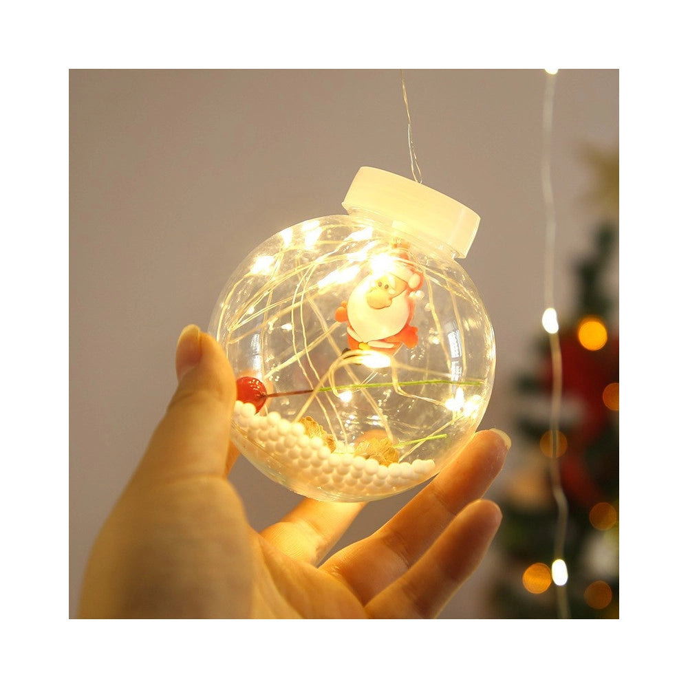 Trade Shop - Tenda Luminosa 10 Palline Di Natale 3 Metri Con Neve Luce Led Calda Fredda Rgb - -bianco Caldo      -