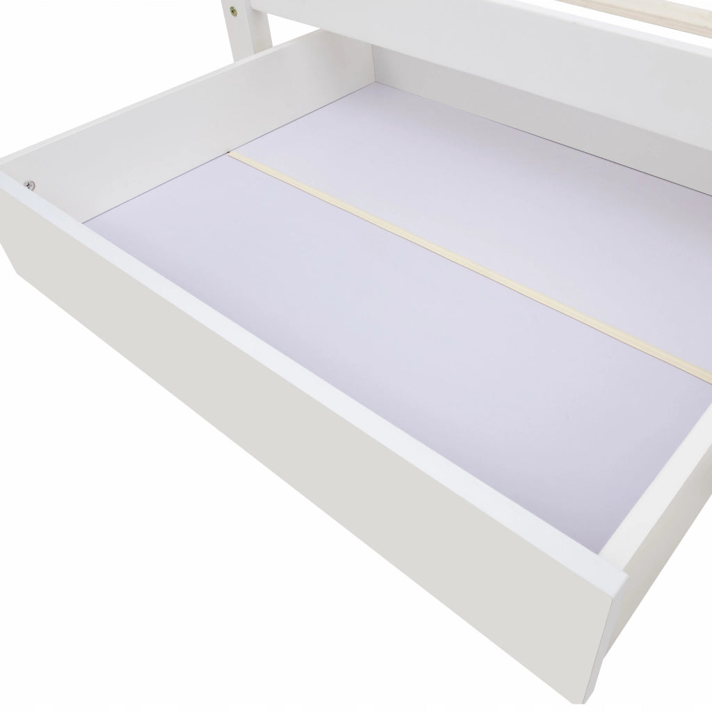 Letto a castello per bambini - Xylo - 90x200cm - Bianco - Con cassetti e scaffale per libri