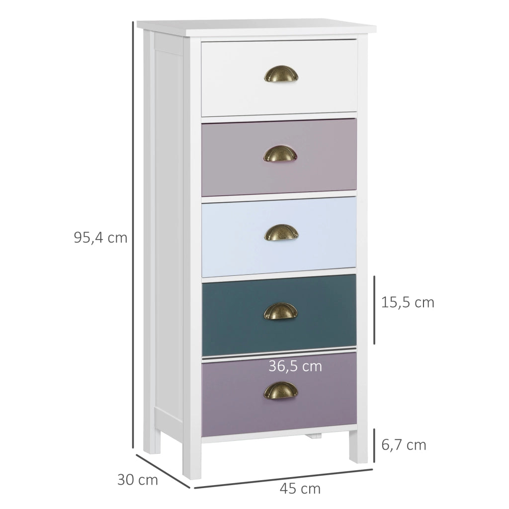 Cassettiera 5 cassetti multicolore ¨C Xylo ¨C maniglie metallo conchiglia MDF 45x30x95cm