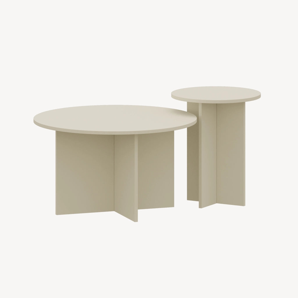 Set di 2 Tavolini Rotondi Verummetka con Basi Incrociate - color Avena Oatmeal [en.casa]