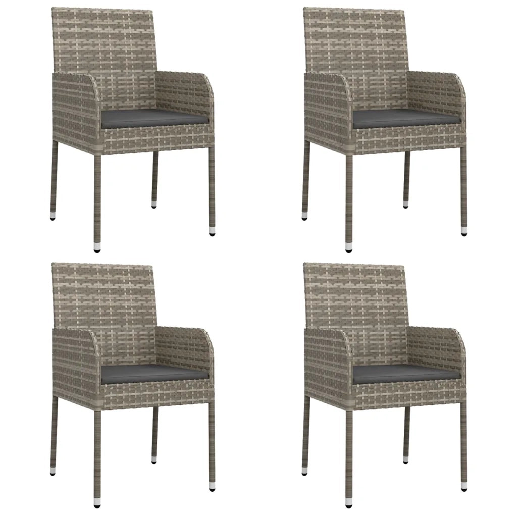 Set da Pranzo Giardino 5pz Nero e Grigio con Cuscini Polyrattan 3185162