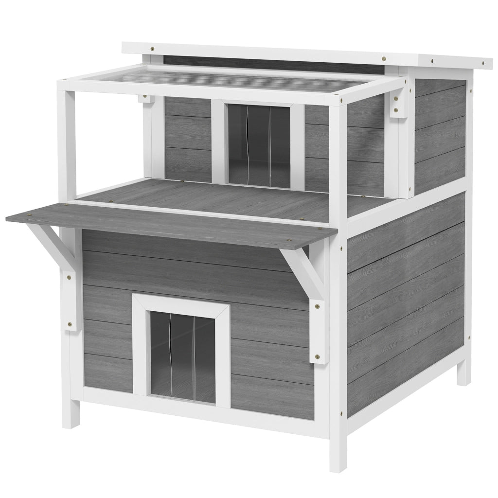 Casetta per gatti 2 livelli con balcone ¨C Minimal ¨C grigio chiaro