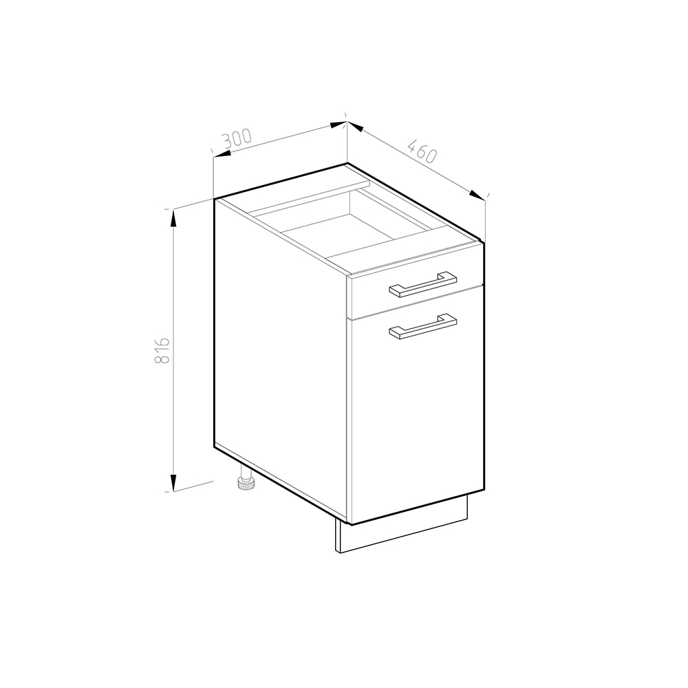 Vicco Base universale Antracite lucido 30 cm con cassetto, con piano di lavoro