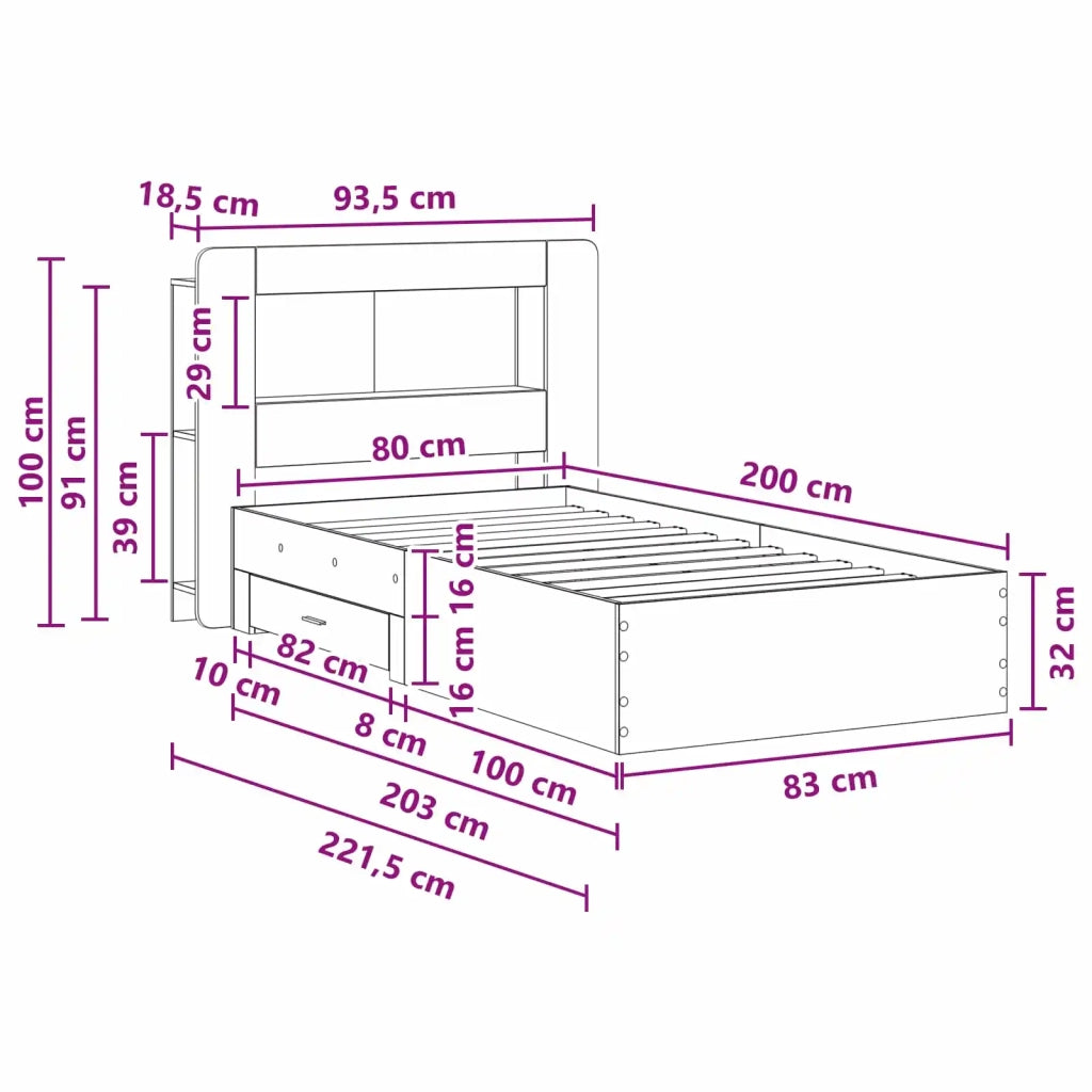 Telaio del letto con storage Grigio Cemento 80 x 200 cm 3433808
