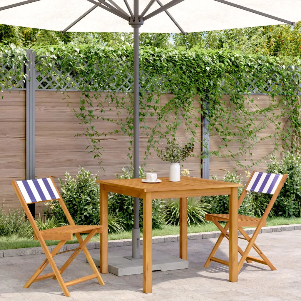 Sedie Bistr¨° 2 pz | Sedie da Esterno Blu e Bianco Legno Massello Acacia e Tessuto