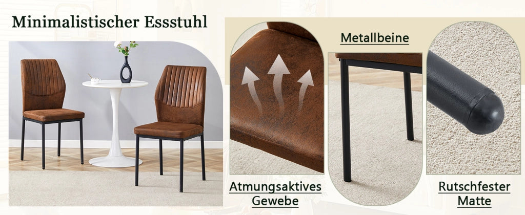 [Set di 4] Sedie da pranzo dallo stile lussuoso e leggero: schienale in tessuto tecnico marrone con goffratura verticale + gambe in metallo nero. Adat