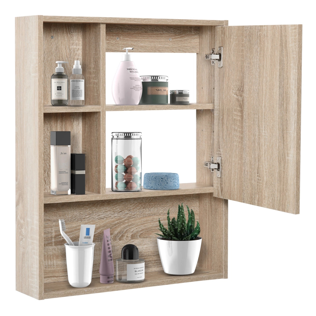 Armadio da Bagno con Specchio e Ripiani Regolabili ¨C Minimal ¨C Rovere 60x15x76