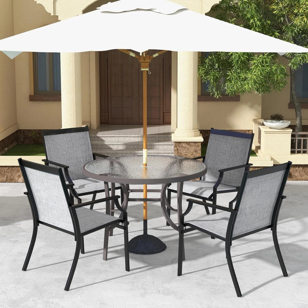 2 Sedie da Pranzo per Patio, Poltrone da Esterno con Seduta Traspirante e Telaio in Metallo, Schienale Ergonomico e Braccioli, Poltrone con Schienale Alto per Portico, Cortile, Prato(Grigio)