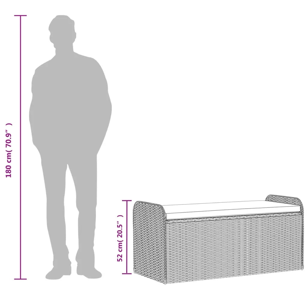 CassaPanca da Giardino | Panchina con Cuscino Grigia 115x51x52 cm in Polyrattan