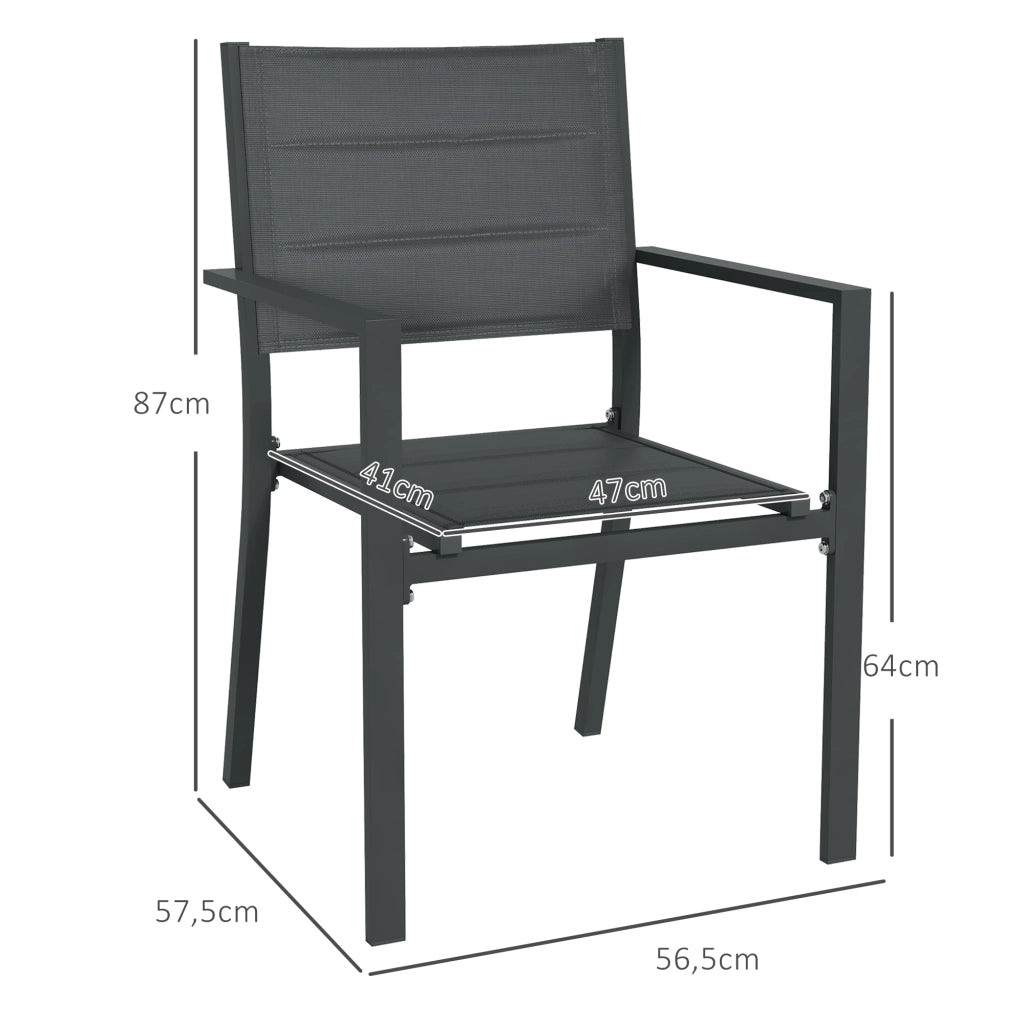 Sedia da giardino impilabile con braccioli ¨C zephmum ¨C Alluminio e textilene, set 4 pezzi, grigio