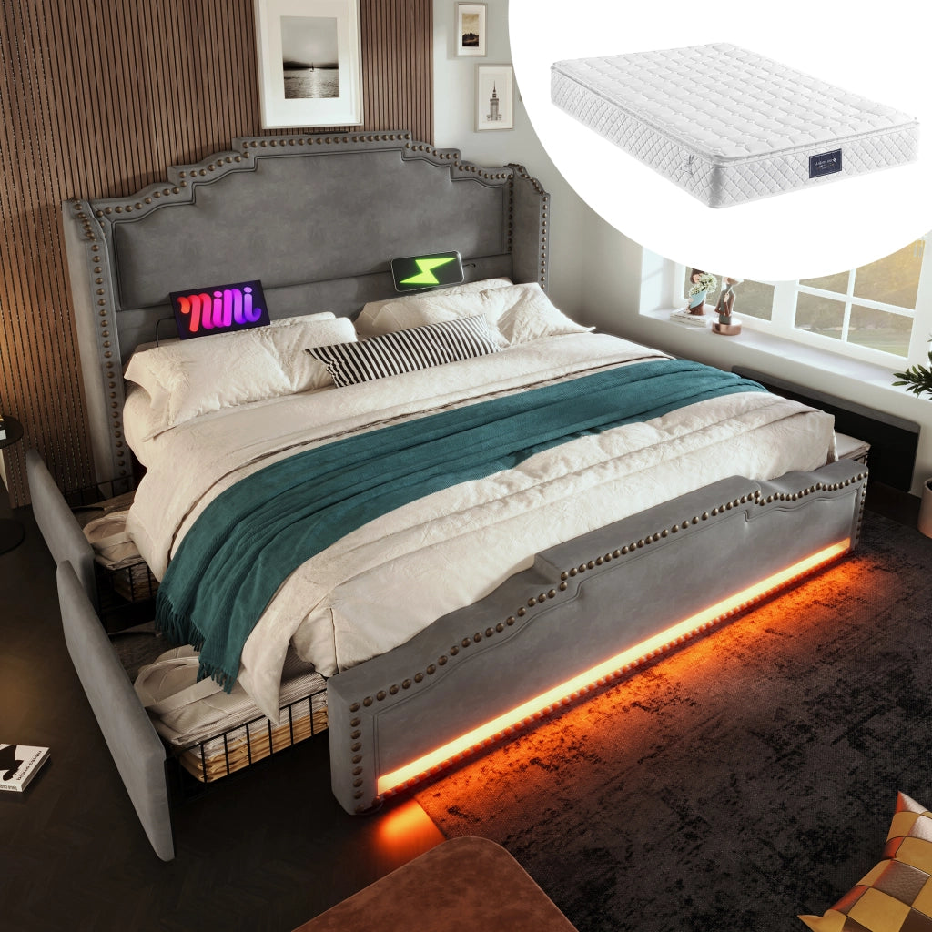 letto imbottito velluto grigio 140 x 200 cm