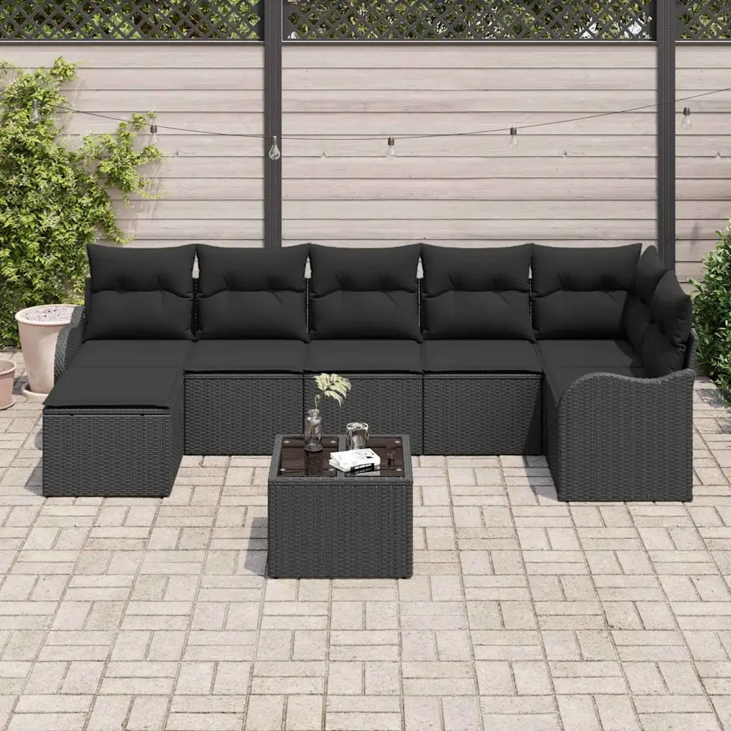 Set Divano da Giardino Nero polyrattan
