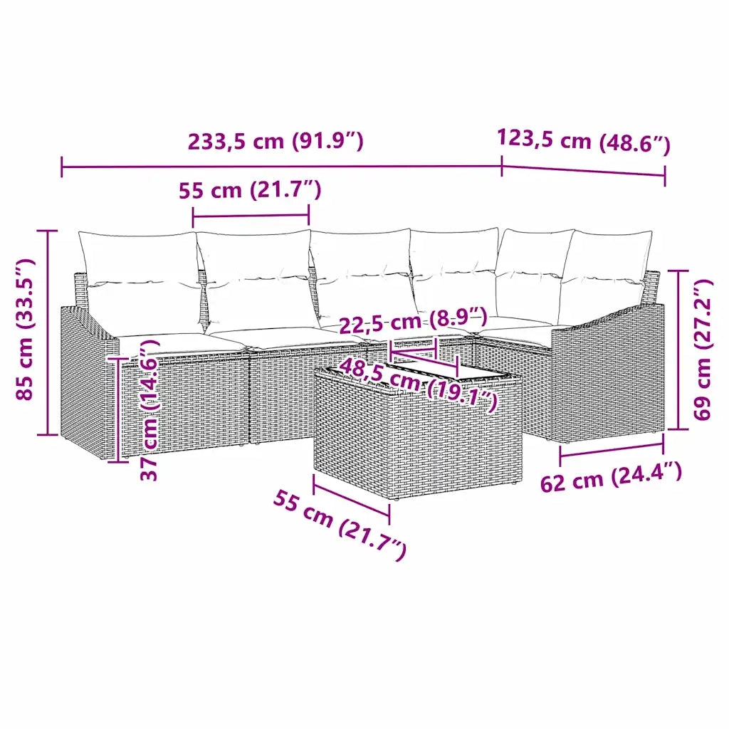Set di divani con cuscino 6 pcs Grigio chiaro polyrattan 3346732
