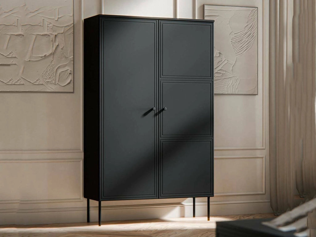 Armadio multiuso 2 ante Sedilo, Mobile multifunzionale, Mobiletto scarpiera, Guardaroba porta scarpe, 100x39 h166 cm, Nero