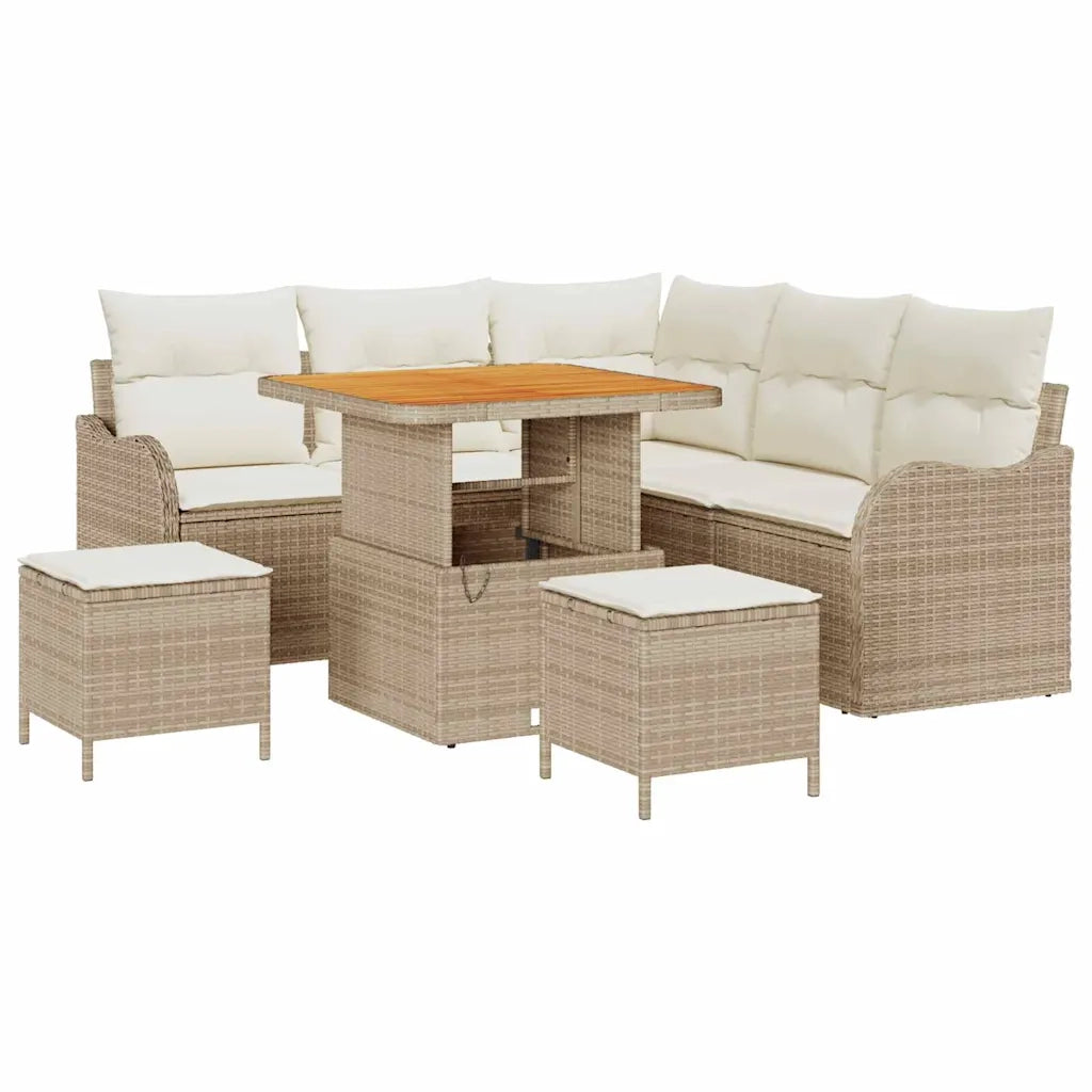 Set Divano da Giardino con cuscino 8 pcs Beige polyrattan