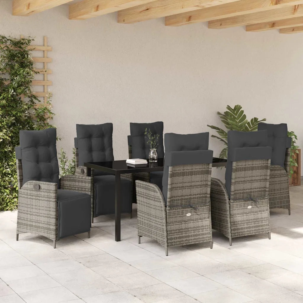 Set da Pranzo per Giardino con cuscino 7 pcs Grigio polyrattan