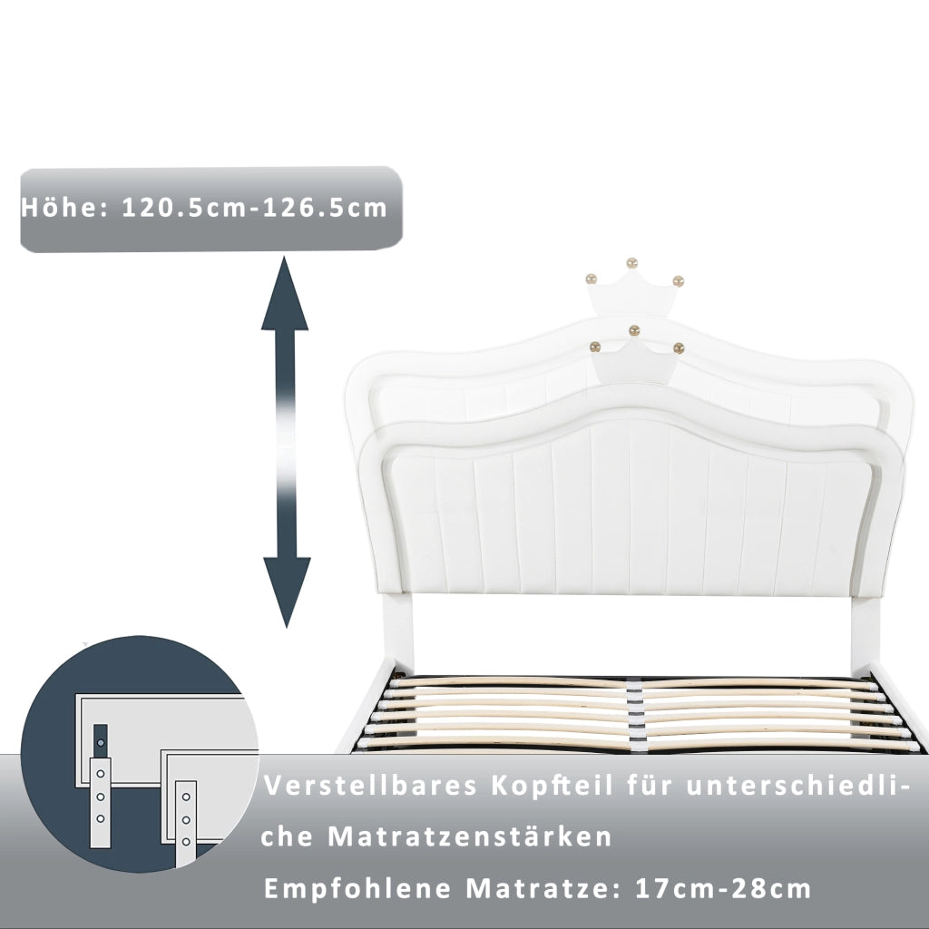 LETTO IMBOTTITO 140x200 cm Bianco con LED e contenitore idraulico