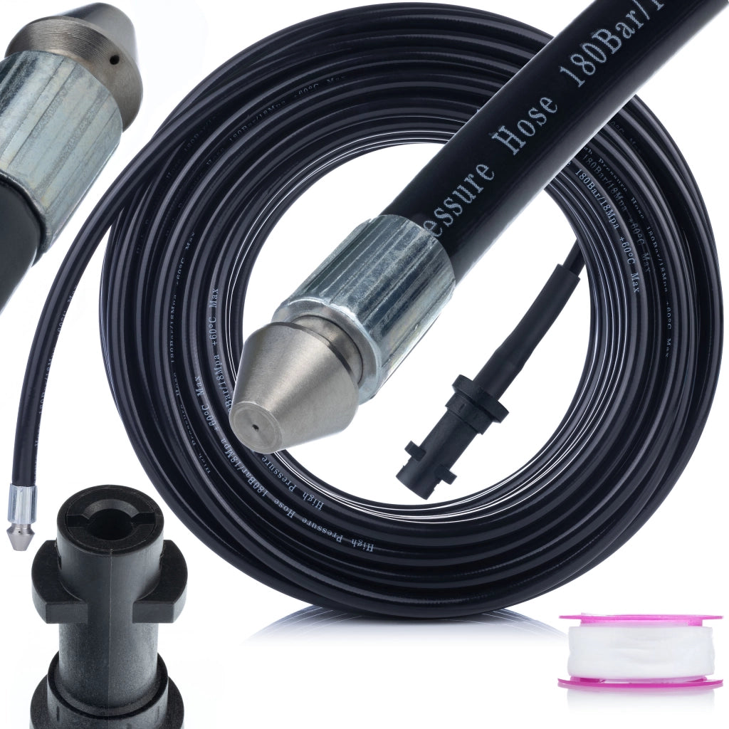 Tubo di Pulizia per Fognature 20m – Compatibile con Idropulitrice Kärcher K2–K7 | Pressione 160 Bar, Temperatura 60°C