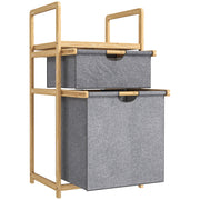 Cestino per il bucato in bamb¨´ con 2 sacchetti in tessuto scorrevoli e ripiano a doghe ¨C Minimal ¨C naturale