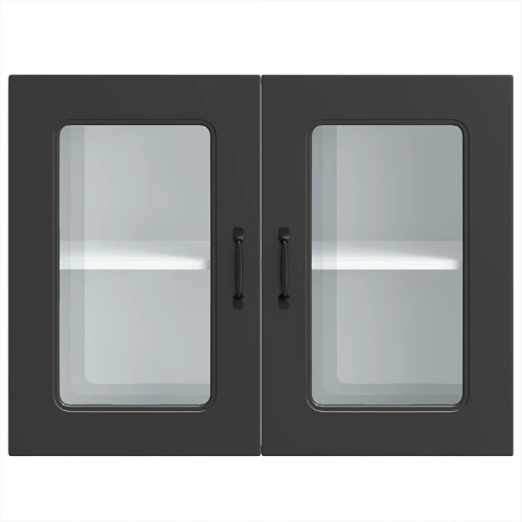 Pensile da Cucina con Porta in Vetro Kalmar Nero Truciolato 853608