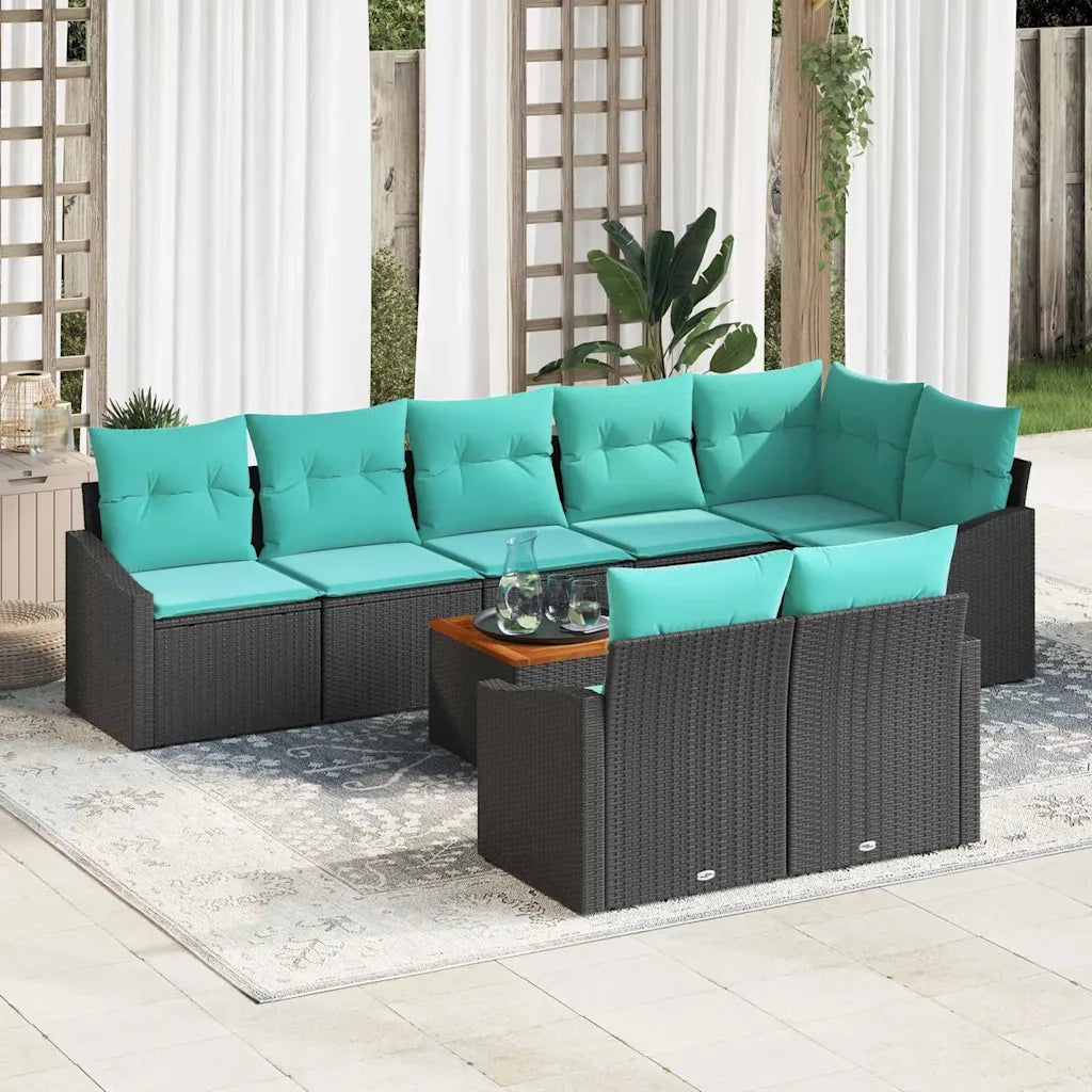 Set Divano da Giardino con cuscino 9 pcs Nero polyrattan 3347851