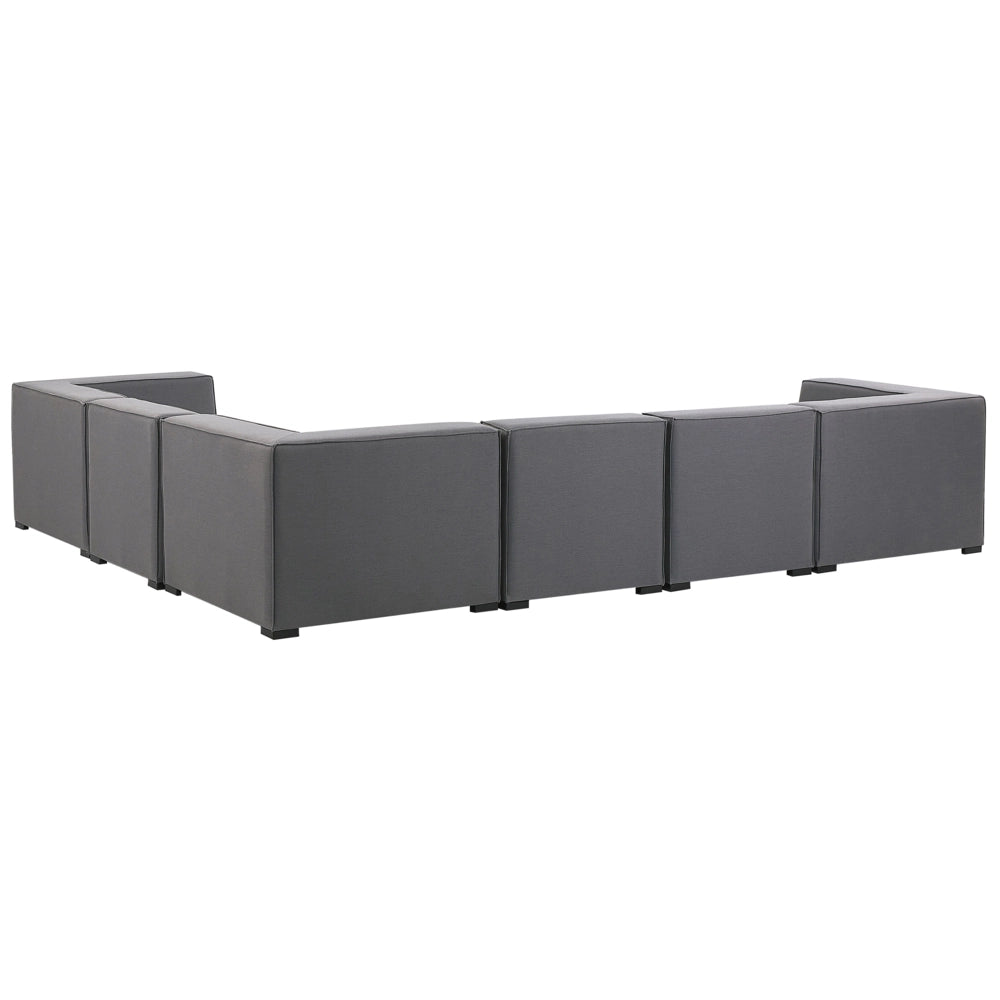 Set divano ad angolo per interni ed esterni con rivestimento in tessuto grigio a 7 posti con divano da giardino ottomana sinistro
