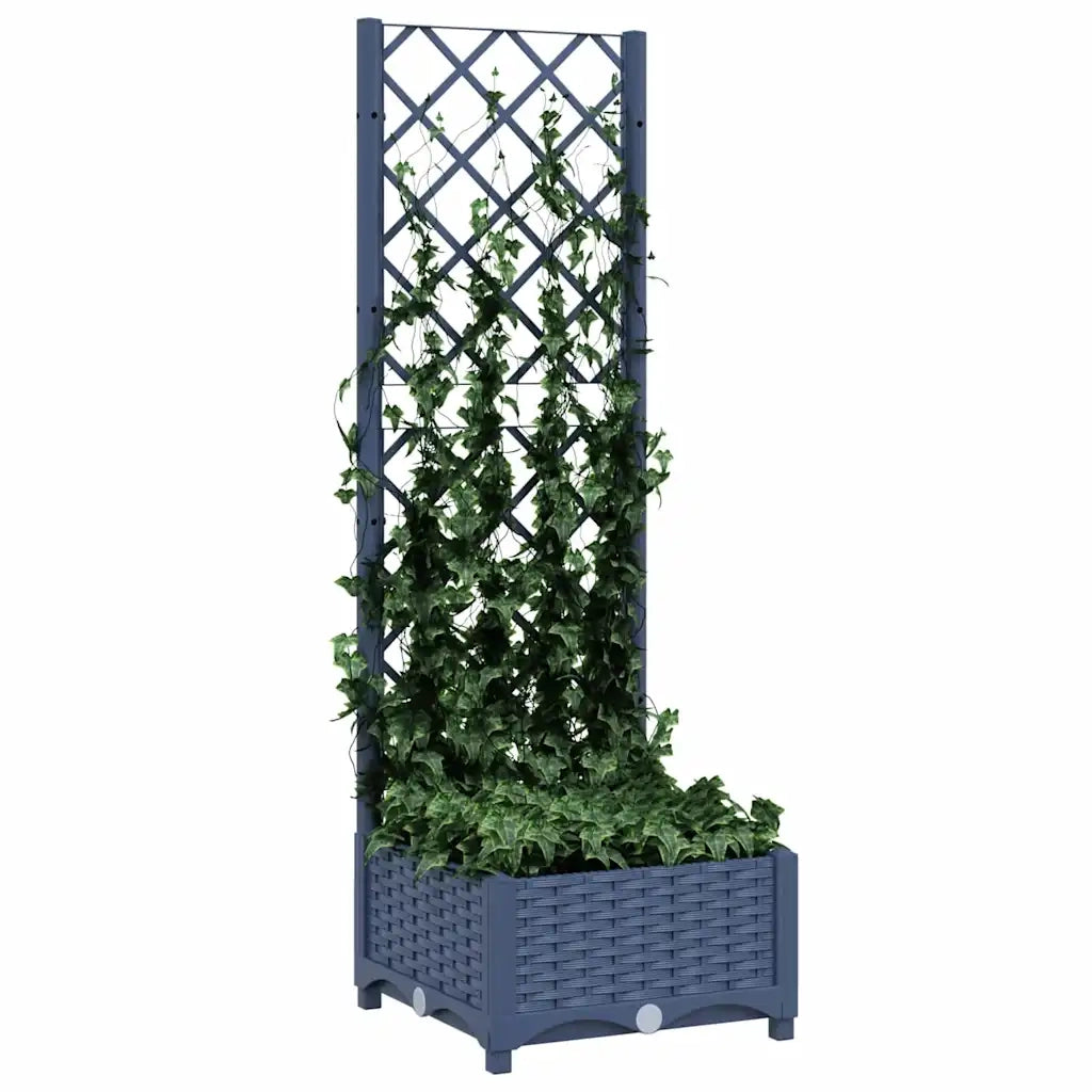 Fioriera da giardino con traliccio-Vaso da Esterno-Vaso con Griglia blu grigio 40x40x121,5 cm PP