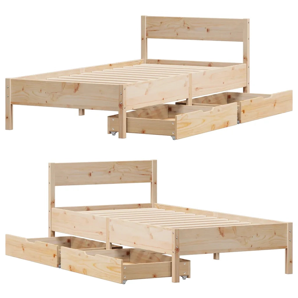Letto senza Materasso-Struttura Letto 75x190 cm in Legno Massello Pino 966679