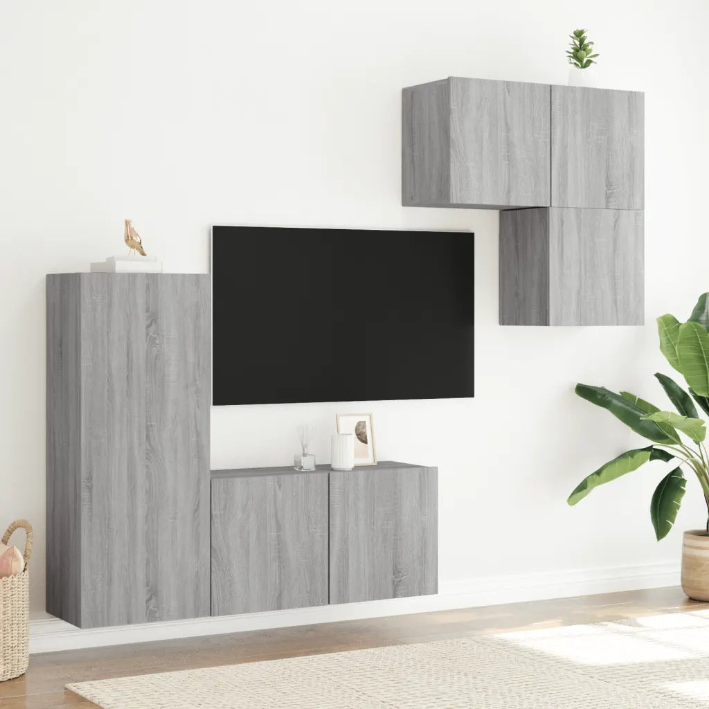 Mobili TV a Muro 4pz | Armadietto TV | Mobile Porta TV Grigio Sonoma in Legno Multistrato