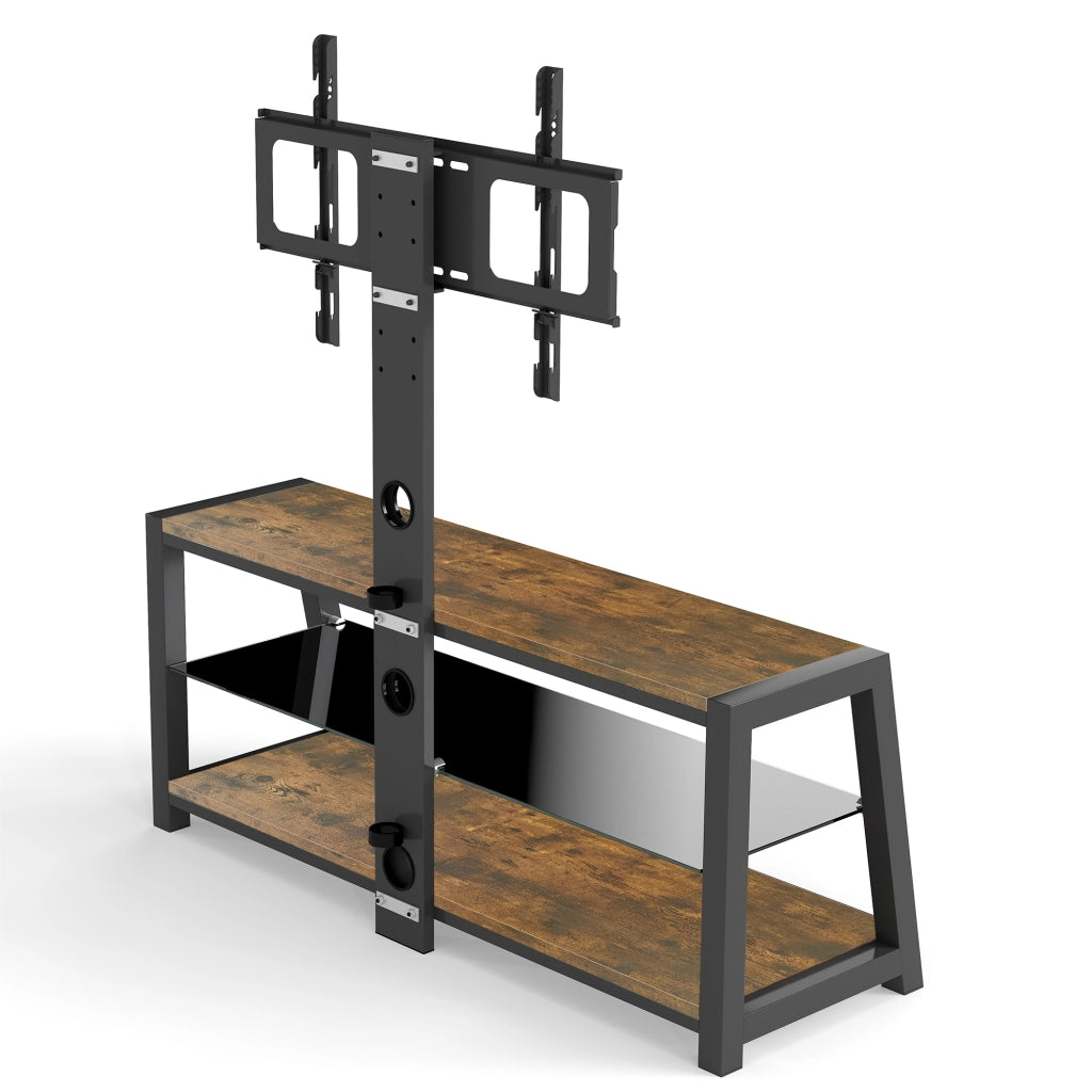 Cassettiera per TV marrone in MDF e metallo lunghezza 116 cm