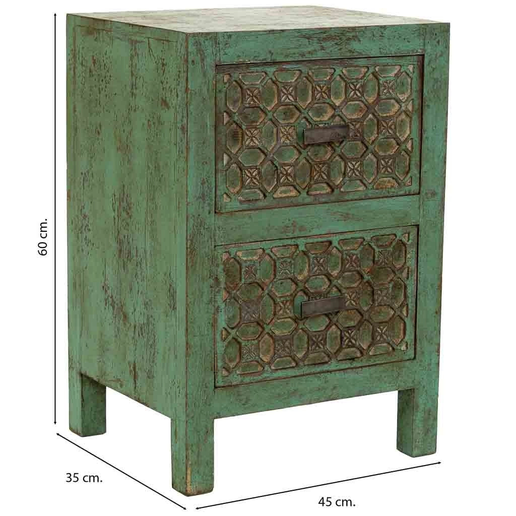 Comodino artigianale in legno verde 45x35x60h cm