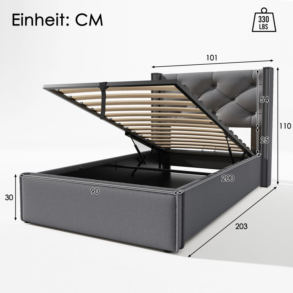 letto imbottito cotone grigio 90 x 200 cm