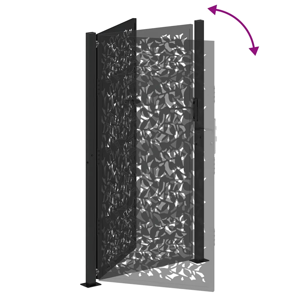 Cancello da giardino nero 100x175 cm in acciaio con design a foglia CFW1173333