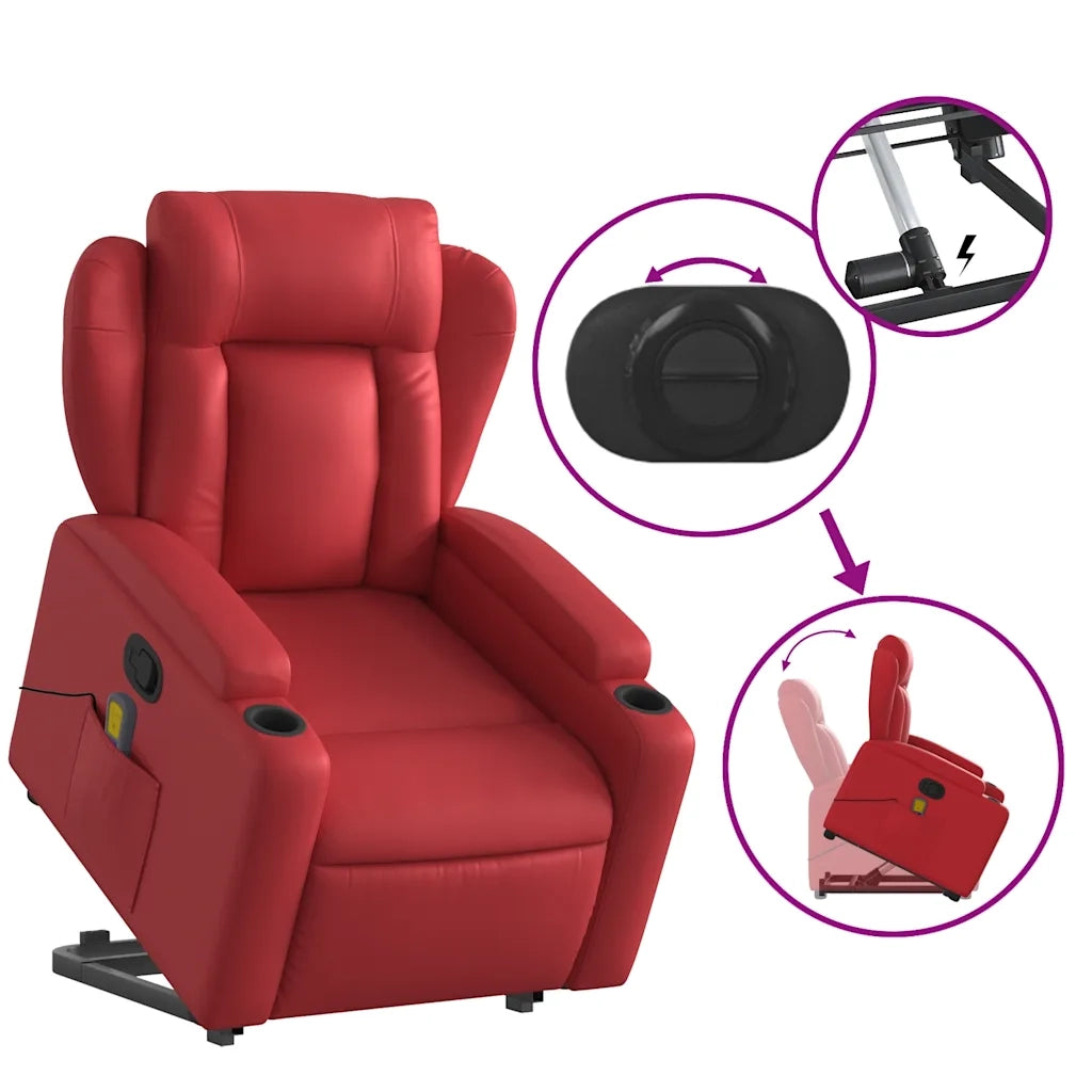 Poltrona | Sedia Relax Alzapersona Reclinabile Massaggio Rosso in Similpelle