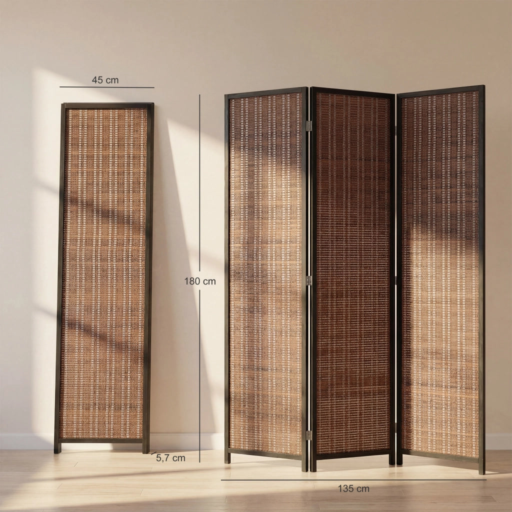 Paravento separatore 3 pannelli pieghevole ¨C Xylo ¨C legno marrone 135x180 cm