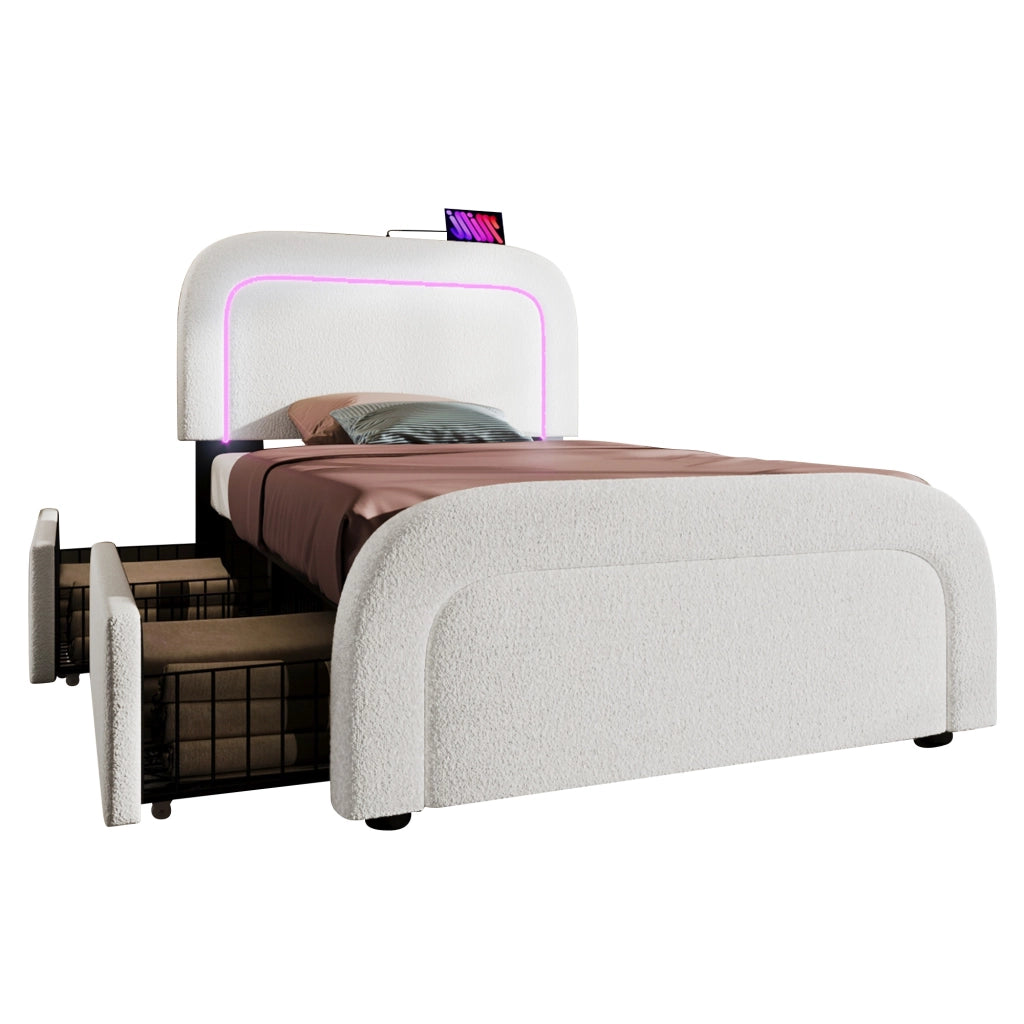 letto imbottito sherpa bianco 90x200 cm