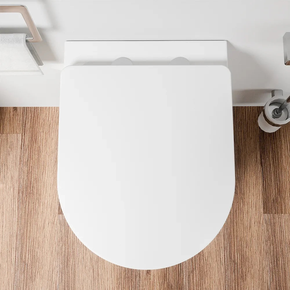Coppia di sanitari sospesi in ceramica bianco lucido vaso rimless con copriwc soft-close e bidet | Europa Small
