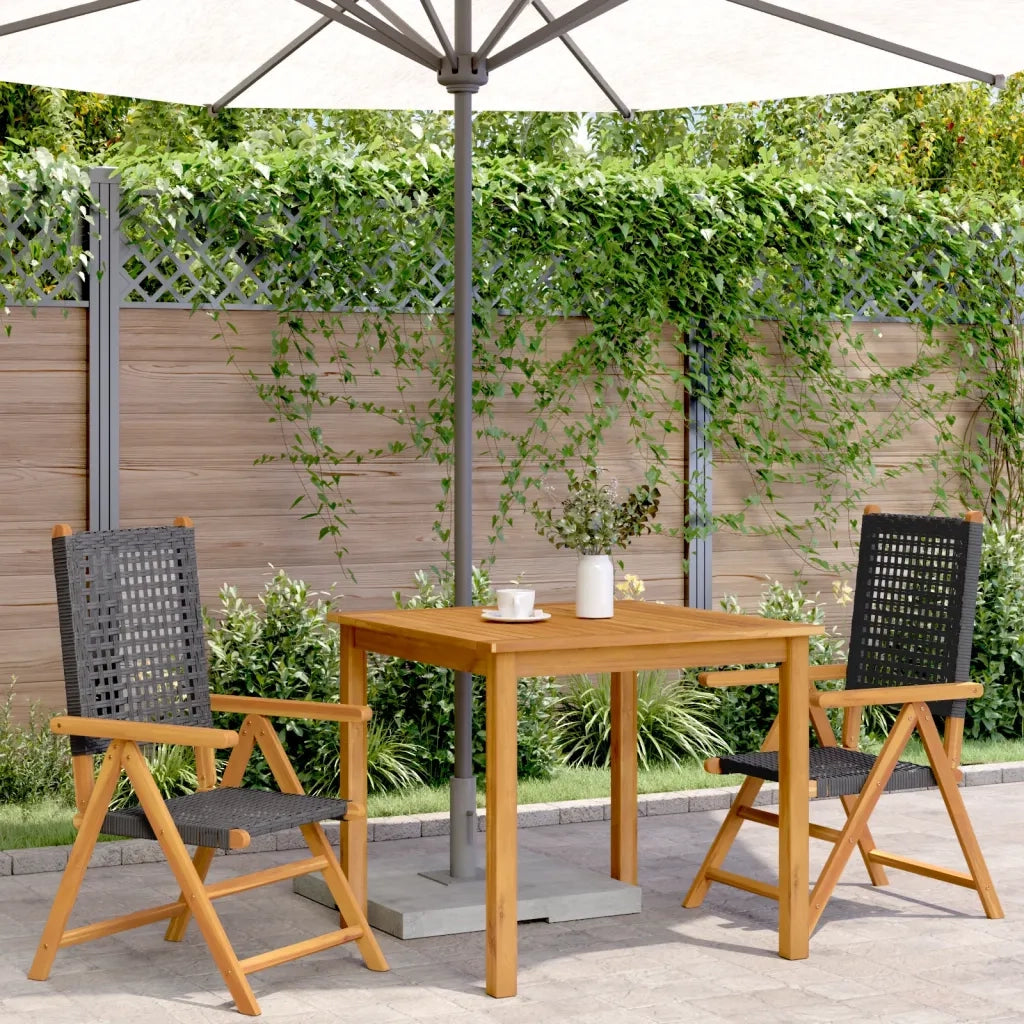 Sedie da Giardino 2 pz | Sedie da Esterno Nere Legno Massello Acacia e Polyrattan