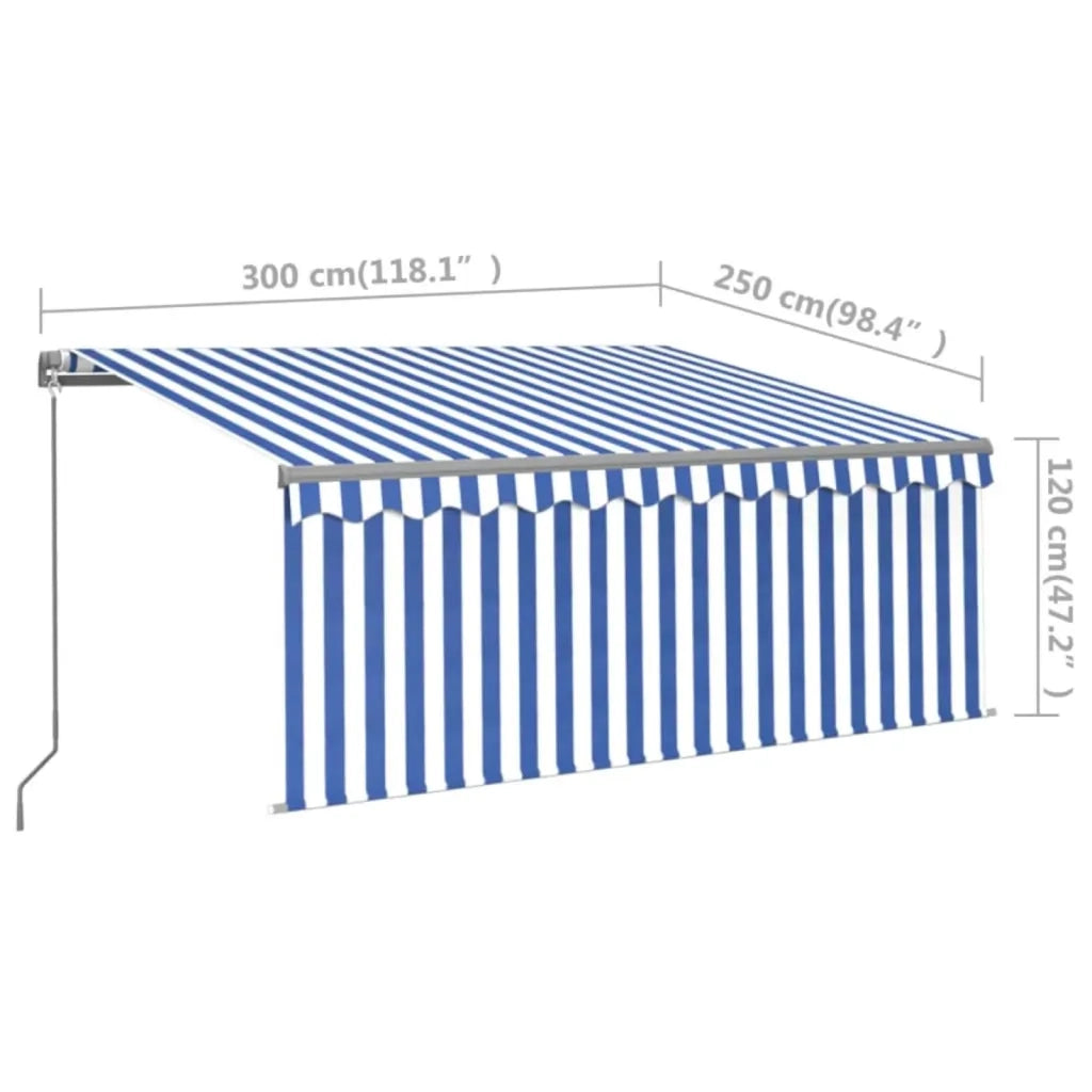 Tenda Sole | Tenda parasole Retrattile Manuale con Parasole 3x2,5m Blu e Bianco