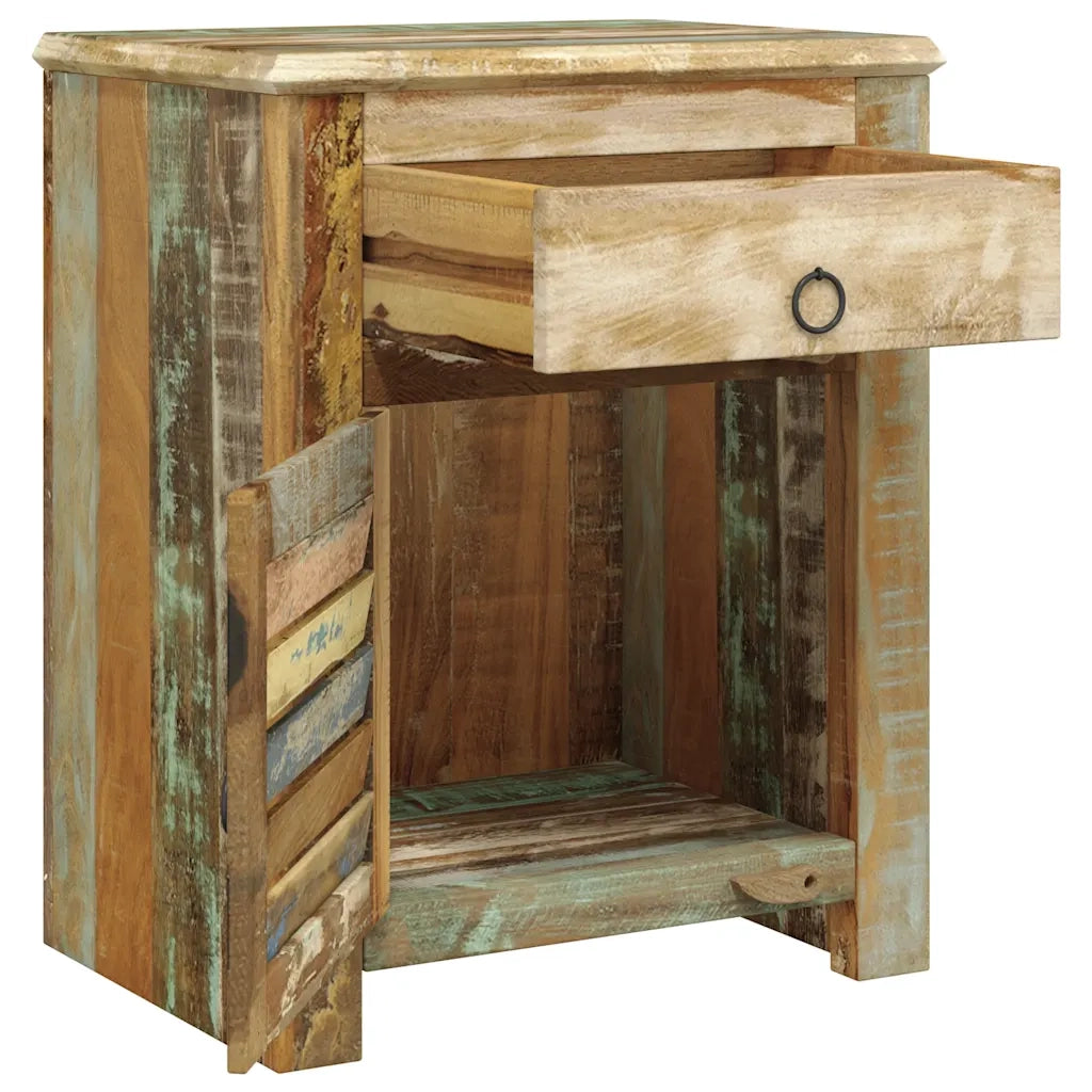 Tavolino Laterale con 1 Cassetto e 1 Anta in Legno di Recupero 240950