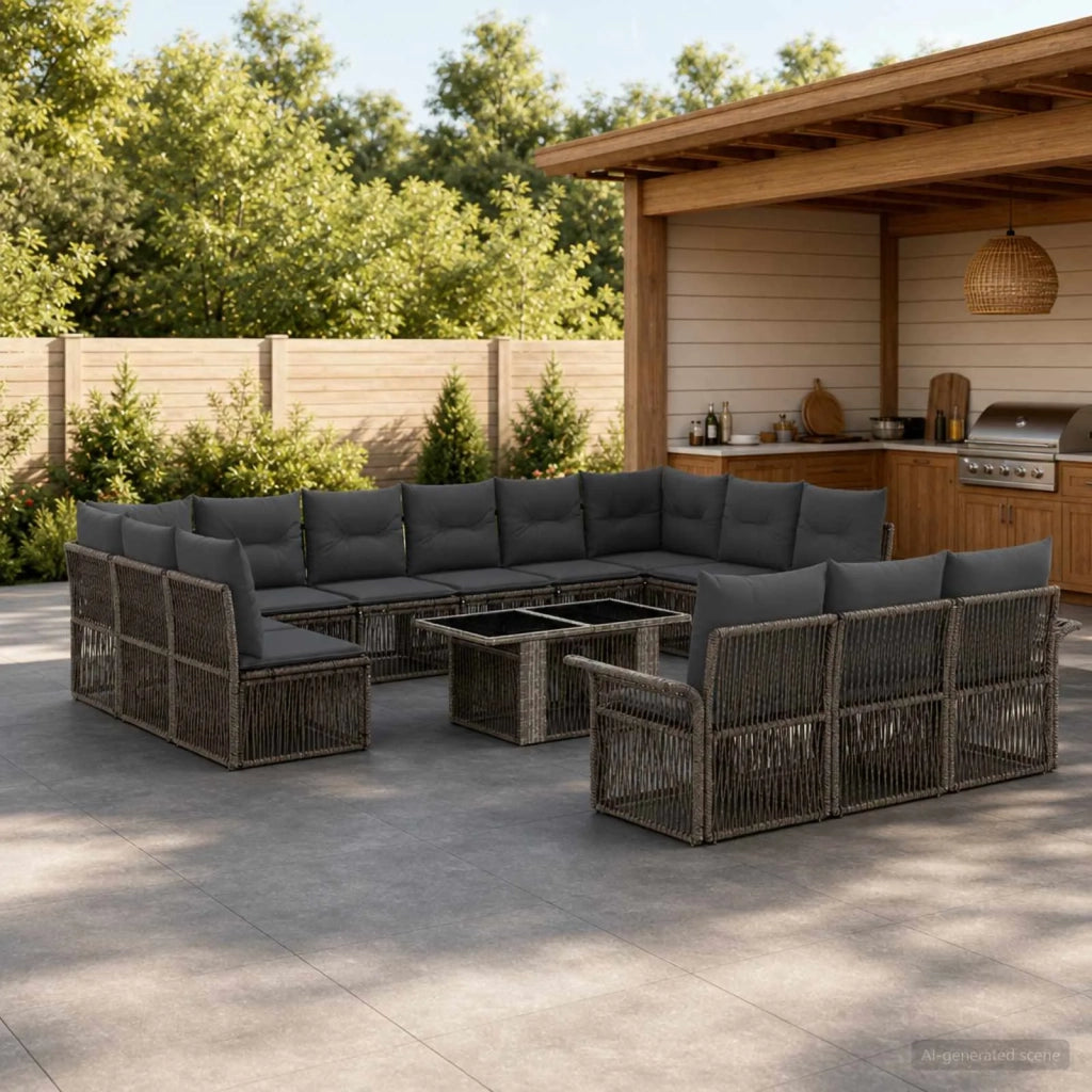 Set Divano da Giardino 14 pz Grigio e Grigio Scuro polyrattan 3436709
