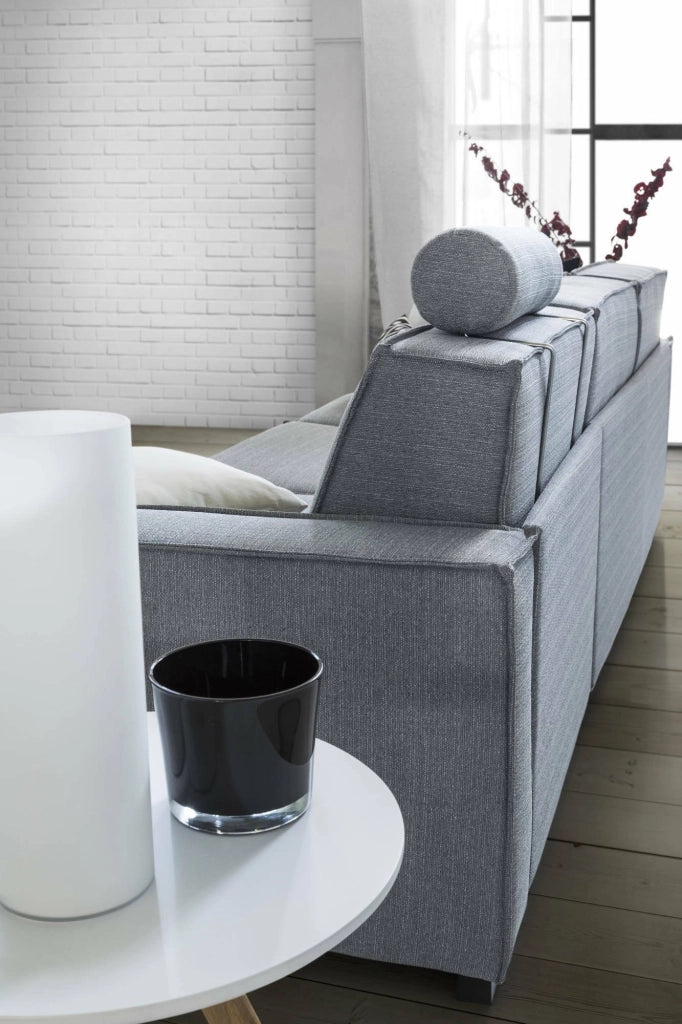 Divano fisso Abernathy, Divano a 3 posti, Made in Italy, Sofà\  Soggiorno in tessuto, con Braccioli slim, cm 200x95h90, Grigio