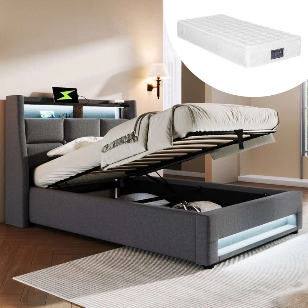 letto imbottito lino grigio 90 x 200 cm