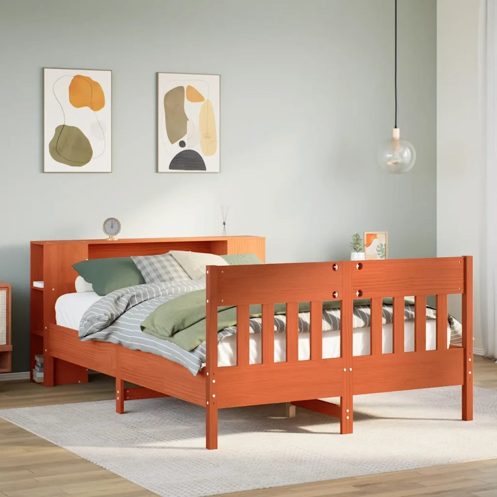 Letto Libreria senza Materasso Marrone Cera 135x190 cm in Pino 3323193