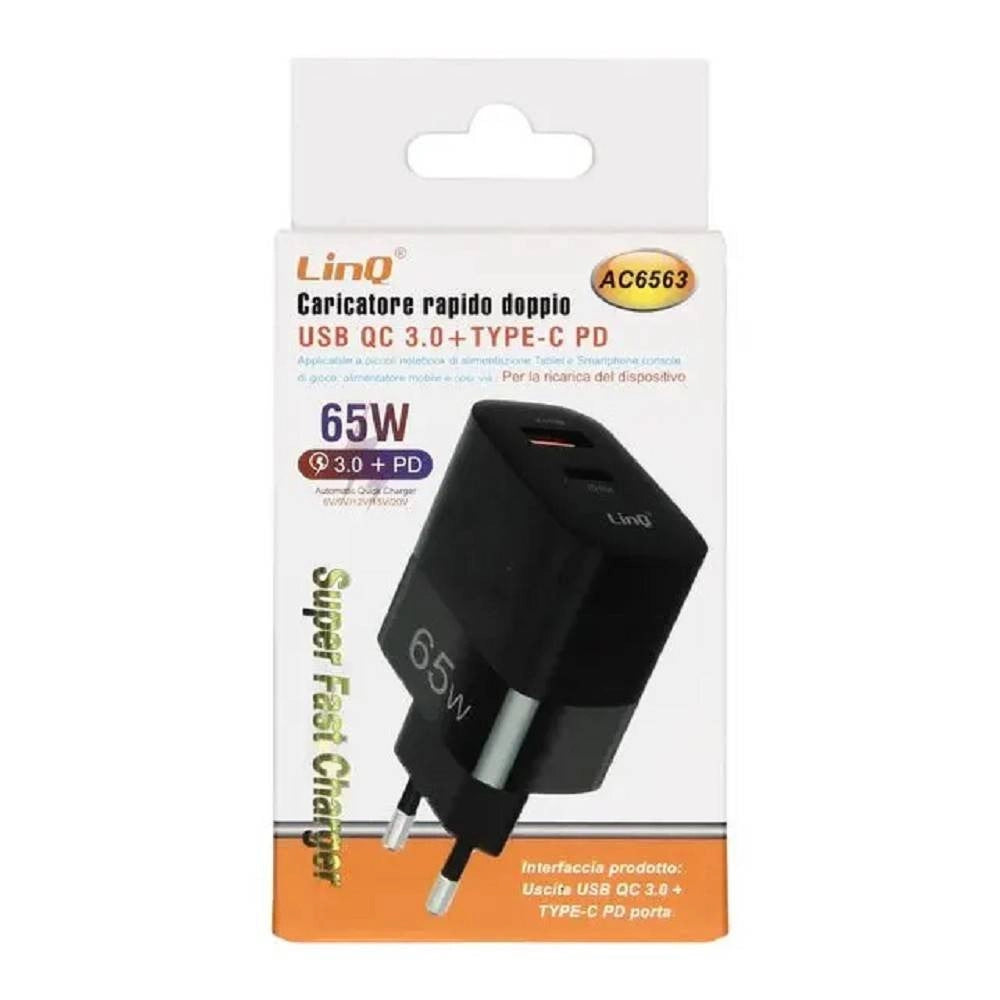 Trade Shop - Caricabatteria Rapido Doppio 65w Usb Quick Charge 3.0 + Type-c Power Delivery Ac6563 -