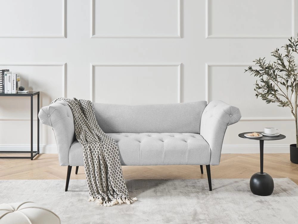 Chaise Longue in tessuto Grigio chiaro e Gambe con gambe in metallo dorato