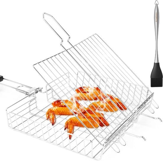Griglia portatile con manico rimovibile per pesce - accessorio barbecue per verdure, bistecca, carne, gamberi Grill Basket