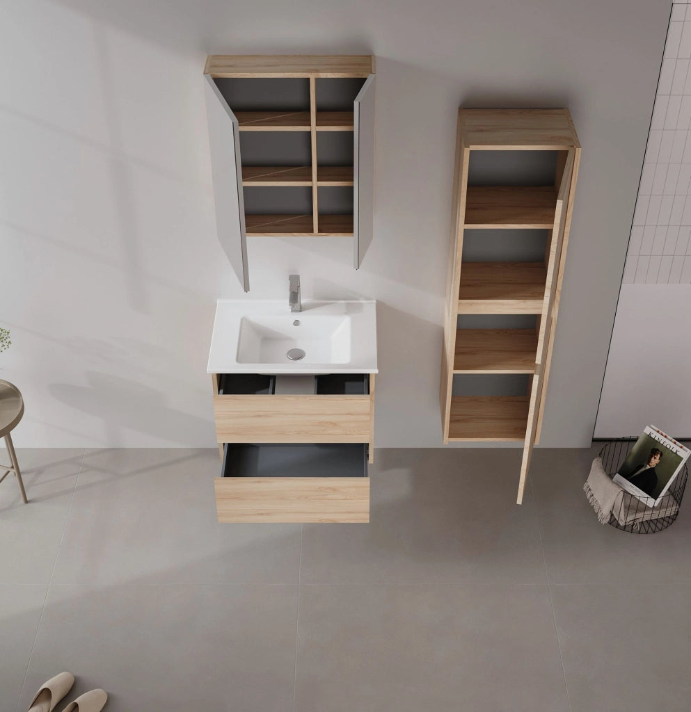 Mobile da bagno con specchio "Side 60" - 60 x 16 x 66 cm - Rovere