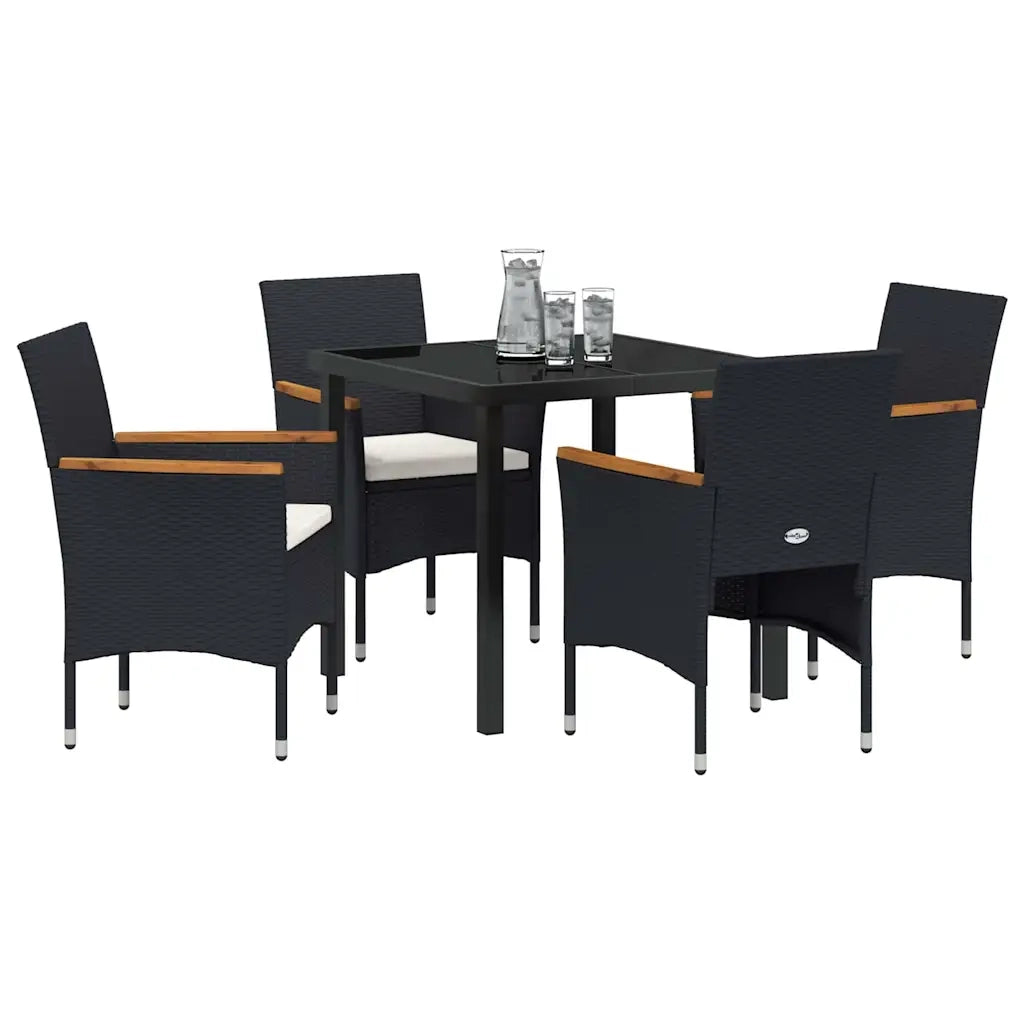Set da Pranzo per Giardino con cuscino 5 pcs Nero polyrattan 3379752